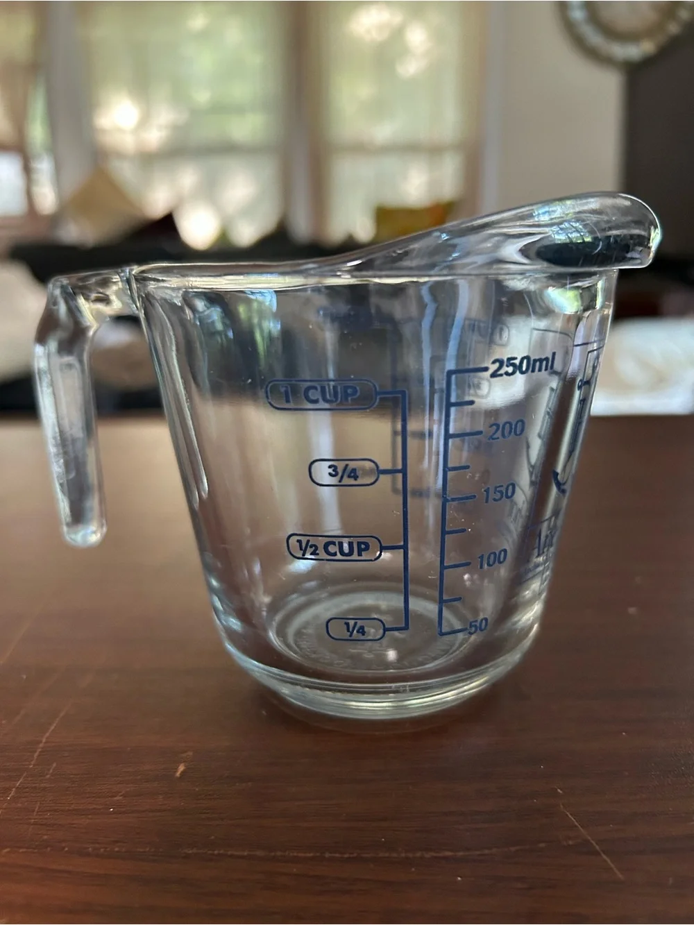 Anchor hocking Clear Glass Measuring Cup with Blue Measurements, one cup size